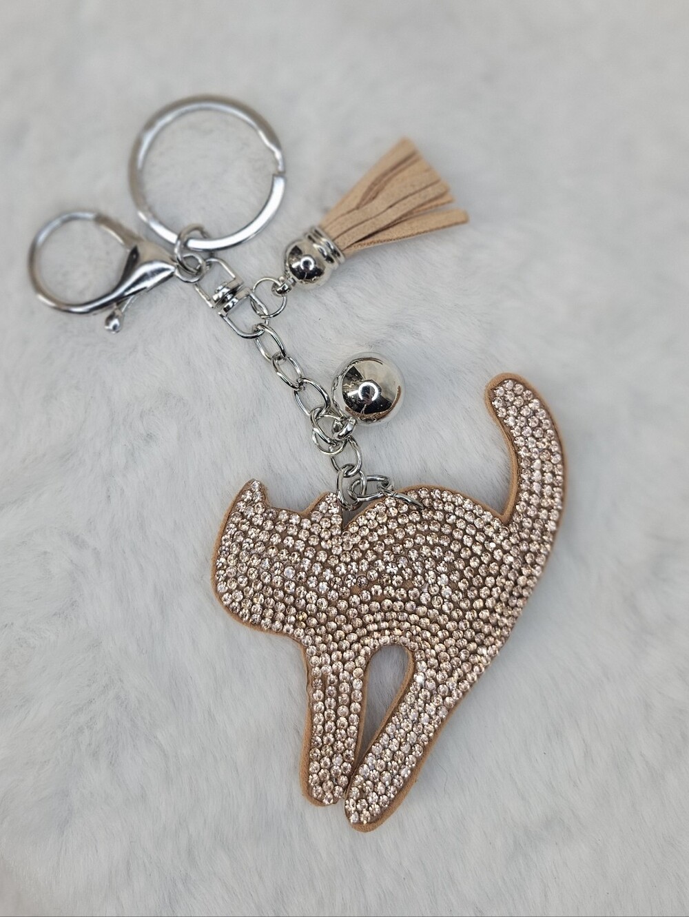 Sparkling Gold Cat Keychain Charm With Tassel